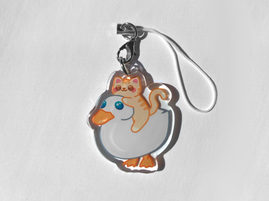CAT RIDING DUCK PHONE CHARM
